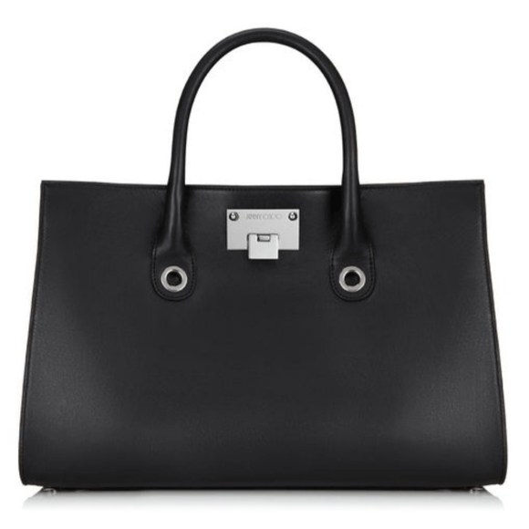 Jimmy Choo Handbags - JIMMY CHOO Riley Medium Tote in Smooth Black Leather & Black Suede